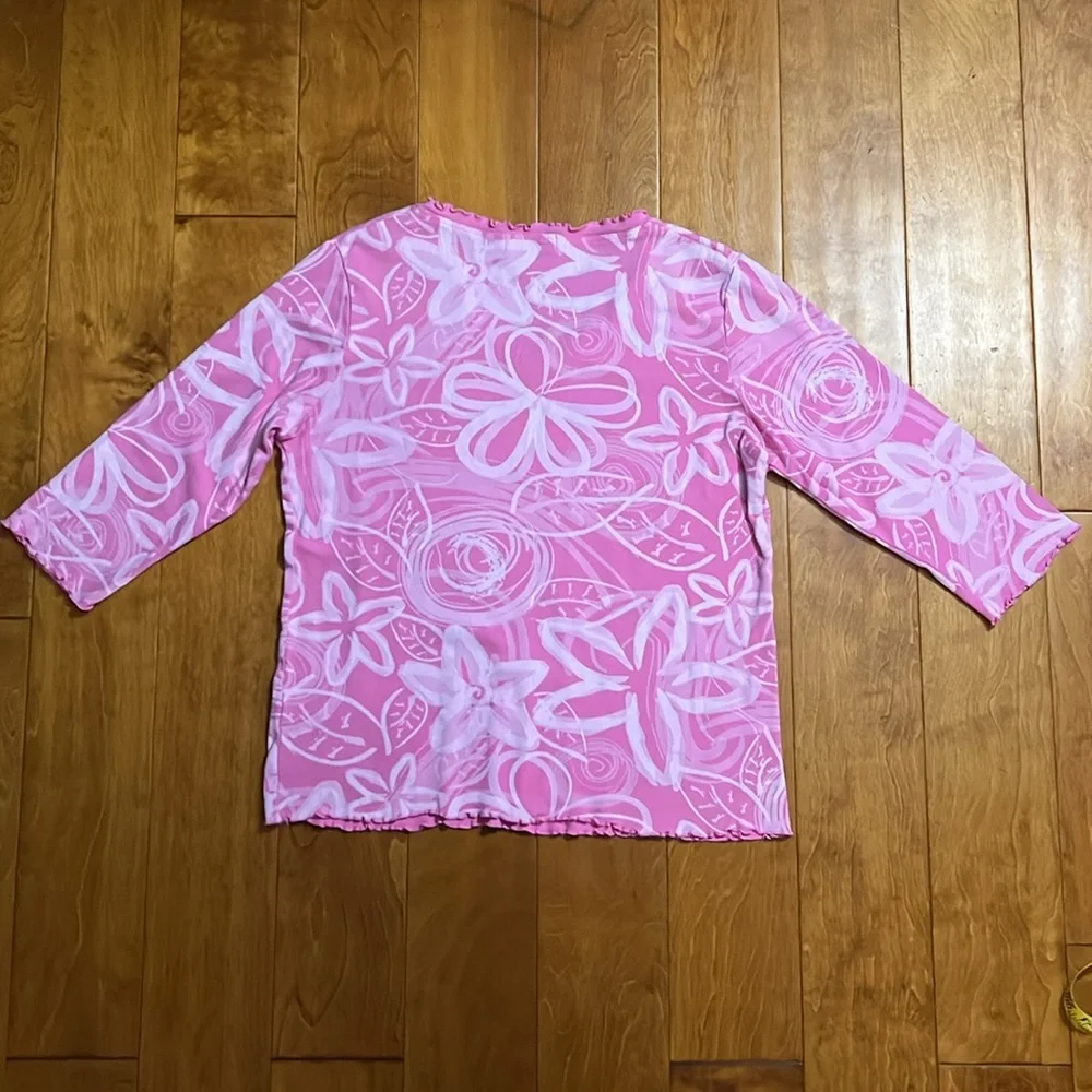 Fresh Produce Pink Floral Top V-Neck 3/4 Sleeves Preppy Casual Cottagecore USA - Picture 8 of 10